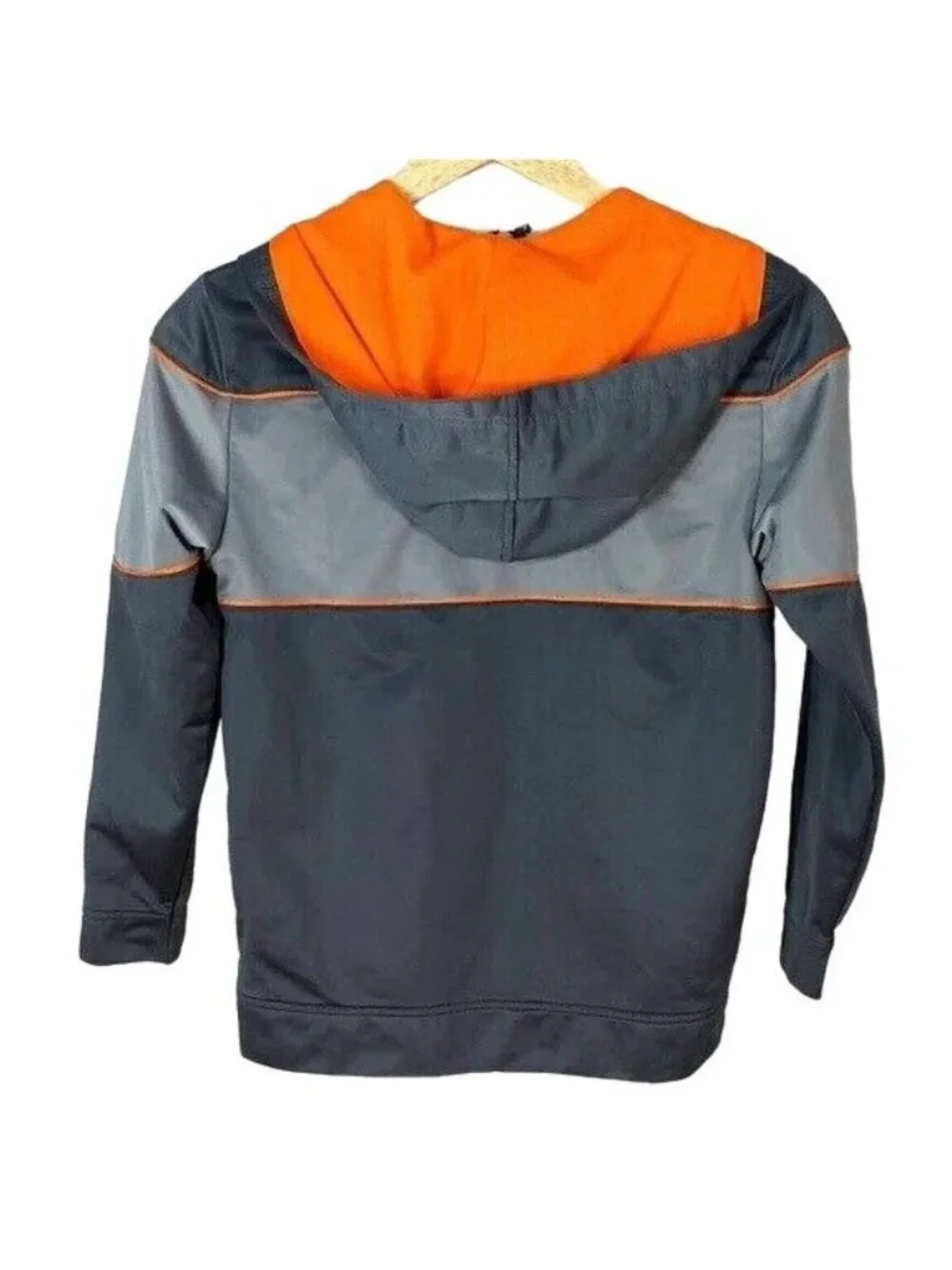 Starter Boys Full Zip Jacket Gray Size 10 Large Orange Color Block Pockets Hood